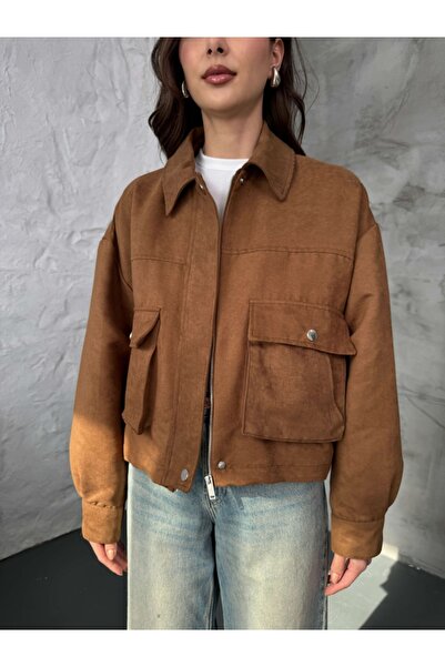 Elif Özbey Butik Тъба Pocket Детайлно суедно яке