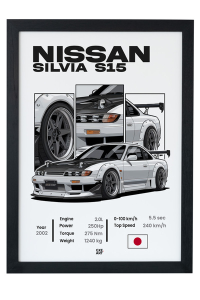 gxe.art Nissan Silvia S15 Wooden Framed Poster – Automobile Design Print