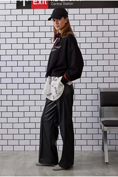 HEQA Δερμάτινο παντελόνι με χαλαρή εφαρμογή μαύρο