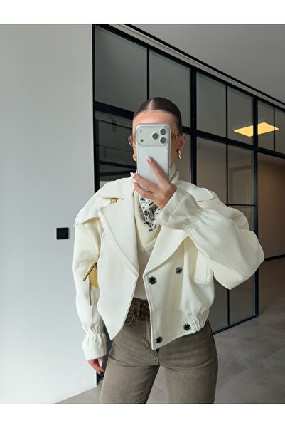 BB Bensu Buyruk EKRU BELİ LASTİKLİ BOMBER CEKET