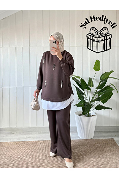 Mira İpek Double Premium Fabric Pearl Suit Hijab Double Suit Double Face Fabric Shawl with Gift