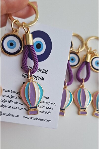 Svc Aksesuar Gift Statue of Liberty Balloon Keychain - Purple 9cm