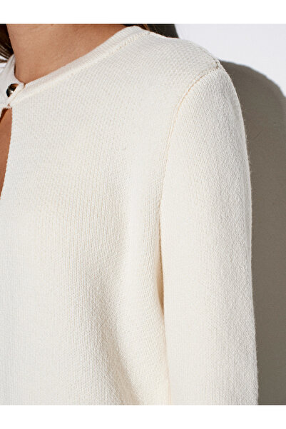 Dilvin 60993 Kolu Püsküllü Triko Hırka-Ekru