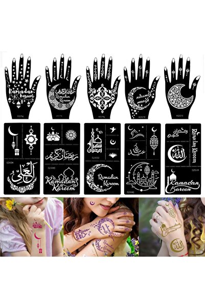 XMASIR مجموعة قوالب وشم الحناء، ١٠ أوراق، قوالب وشم، ملصقات وشم مؤقتة، قابلة لإعادة الاستخدام