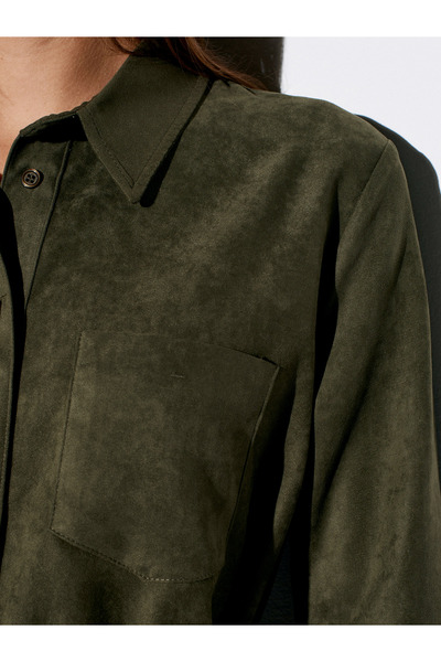 Dilvin 50518 Belted Suede Shirt-Çağla