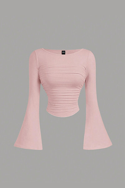 COOL TARZ Women's Lycra Draped Long Spanish Sleeve Crop Blouse