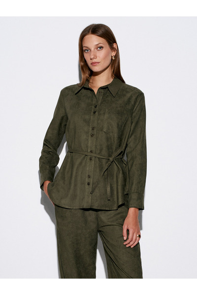 Dilvin 50518 Belted Suede Shirt-Çağla