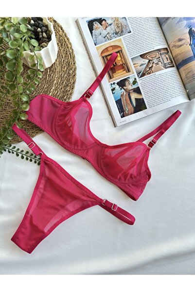 Mean Girl Lingerie Fuşya Tül Transparan Bralet İç Çamaşır Takımı