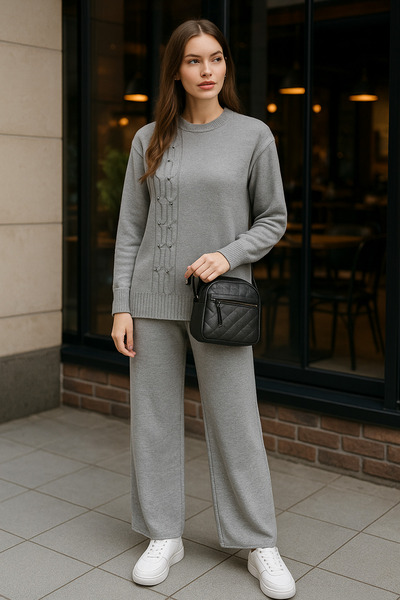 semela SET DE TRICOTAJE NOU SEZON CU DETALII DE PERLE CU împletitură laterală a părului