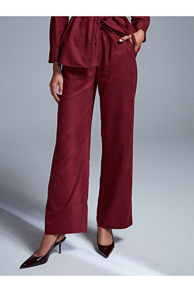 Dilvin 72164 Beli Lastikli Süet Pantolon-Bordo