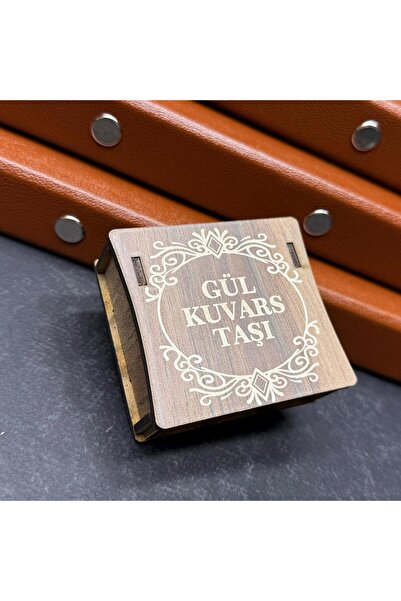 VURAL BİJUTERİ Özel Ahşap Kutulu Gül Kuvars Taşı Çift Kolye