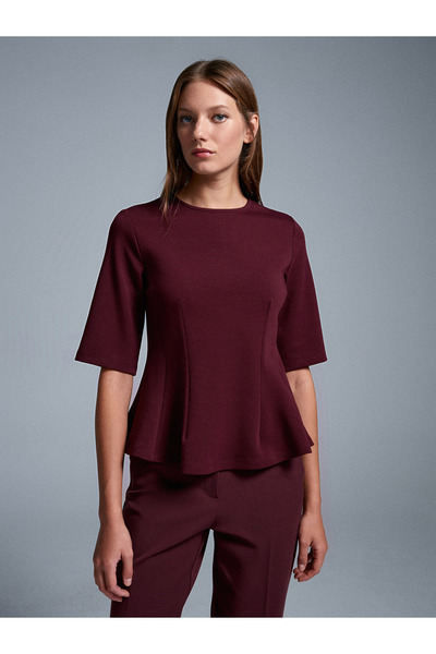 Dilvin 32077 Peplum Top-Burgundy