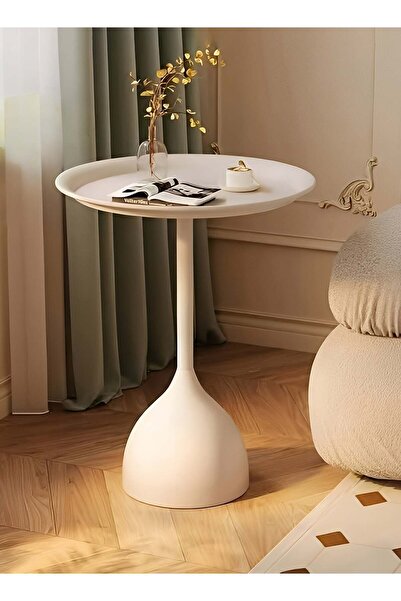 Taimi Modern Design Metal Coffee Table, Sofa Side Table, Waterproof & Rustproof, White- 60H x 40W x 28D cm