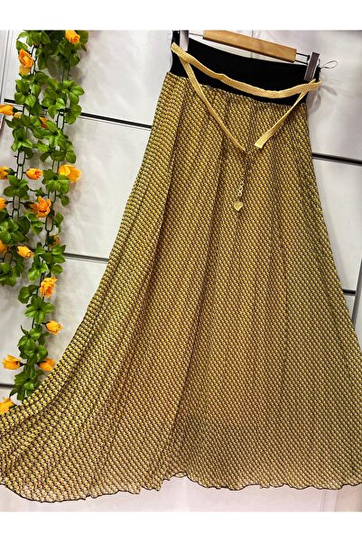 edu collection Desenli şifon boho ÇAN etek kemer hediyeli astarlı