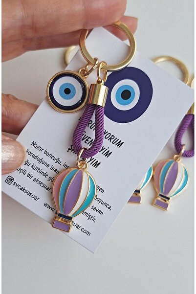 Svc Aksesuar Gift Statue of Liberty Balloon Keychain - Purple 9cm