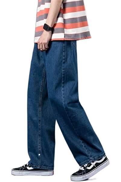 Roomlyne بنطلون جينز رجالي عالي الجودة مستقيم فضفاض أرجل واسعة مقاس 29-30