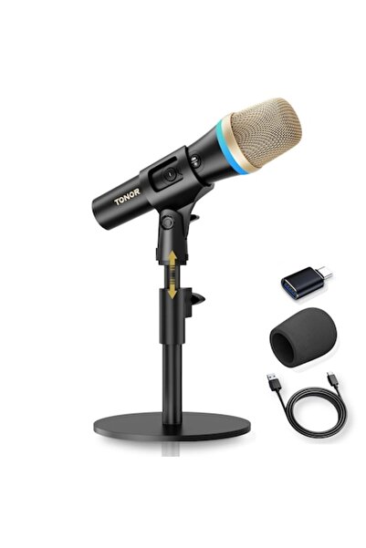 TONOR TD310 Dynamic RGB USB-C Microphone for PC & Mobile - Quick Mute, Desk Stand (Black)
