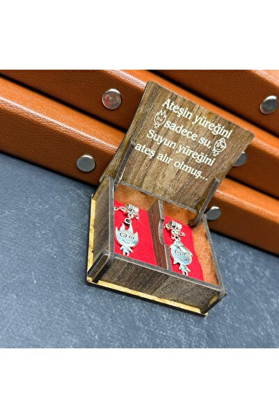 VURAL BİJUTERİ Özel Ahşap Kutulu Ateş ve Su Çift Kolye