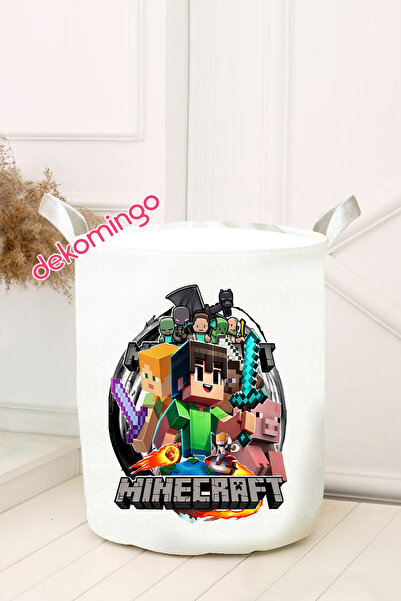 dekomingo Білий кошик для іграшок з малюнком Minecraft для дитячої кімнати