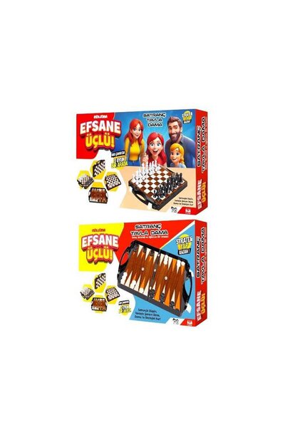 Oyuncak Fabrikası Set of 3 with Bag Chess Backgammon Checkers 23148