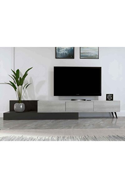 Stylish Home طقم طاولة قهوة وتلفاز باللونين الأبيض والرمادي - SH55