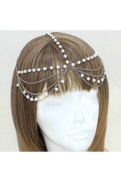 Shiklik Ασημί Χρώμα Αλυσίδα με Πέρλες Γυναικείο Αξεσουάρ Μαλλιών