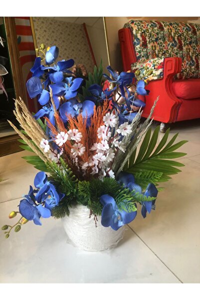 CYSA SAKSIDA YAPAY ÇİÇEK ÇİFT DALLI DEKORATİF DETAYLI MAVİ ORKİDE