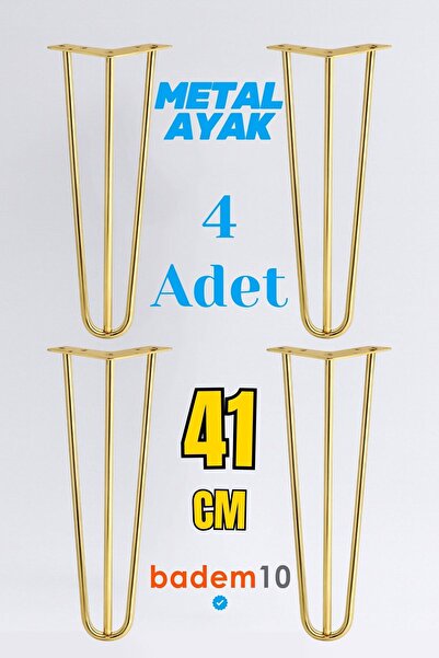 Badem10 Martı Gold Gold 4-Piece Set Metal Coffee Table Table Leg 41 cm Single Furniture Support Riser Leg Model