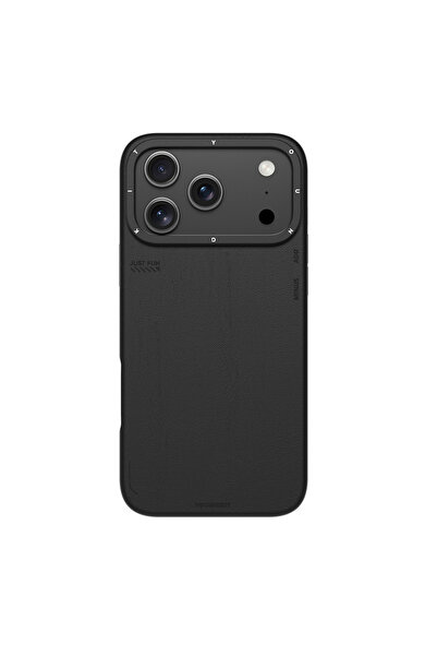 Youngkit iPhone 17 Pro Uyumlu Kılıf M-safeli Basit Mat Deri Desenli Tech Fashion Serisi Kapak Siyah