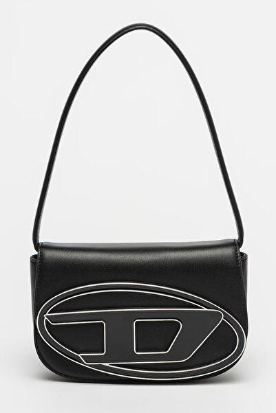 Diesel D Logo Leather Handbag With Silver Stainless Steel Accents