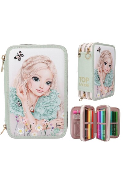 Top Model TopModel Summer Feeling Embroidered Triple Pencil Case, Sage Green