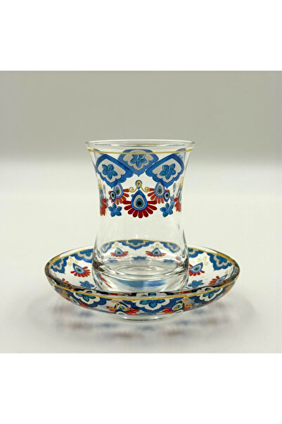 MEVLANA BAZAAR طقم أكواب شاي مزخرفة يدويًا يتسع لـ 6 أشخاص