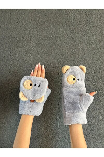 Gönülden Tasarım Mănușă de pluș cu blană în interior, cu broderie pe degete