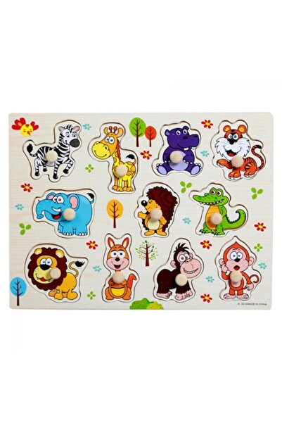ALİBEİBEİ Puzzle din lemn cu animale din junglă și mâner auxiliar - 11 piese