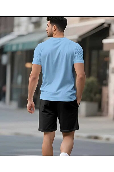 ORVIO Group Men's'Paris' Letter Print Striped T-Shirt and Shorts Set