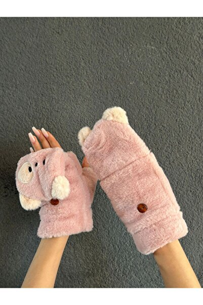 Gönülden Tasarım Kukla Peluş İçi Kürklü Açılır Parmak Nakış İşleme Kadın Eldiven