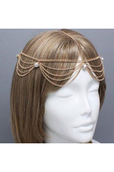 Shiklik Accesoriu de păr pentru femei cu lanț de piatră de culoare aurie