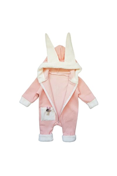 Miniworld Girls' cotton jumpsuit with hood and ears, fleece lining, Bunny, age 6-9 months, 74 cm, R