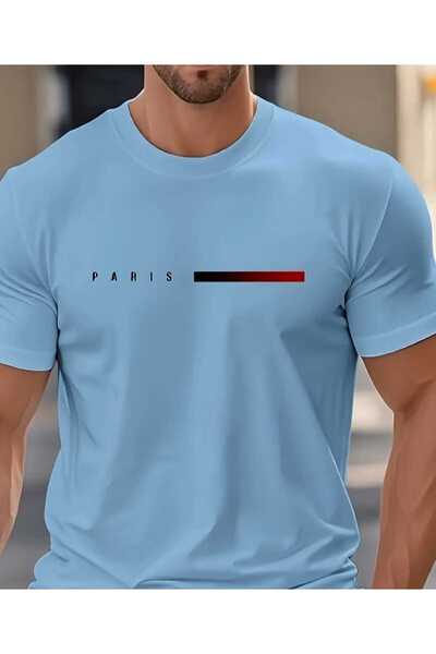 ORVIO Group Men's'Paris' Letter Print Striped T-Shirt and Shorts Set