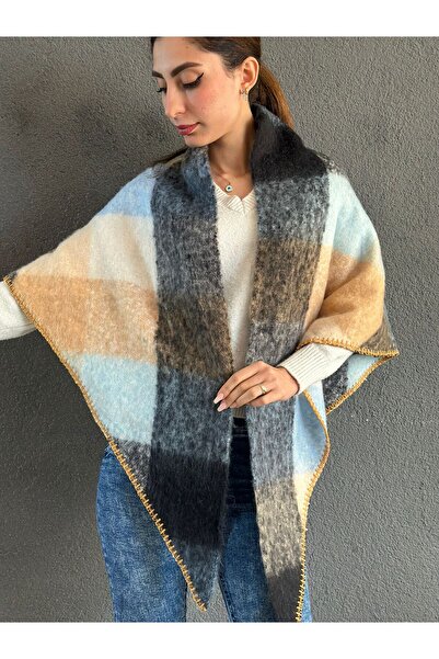Gönülden Tasarım Soft Plaid Triangle Crocheted Women's Shawl 200X85 cm