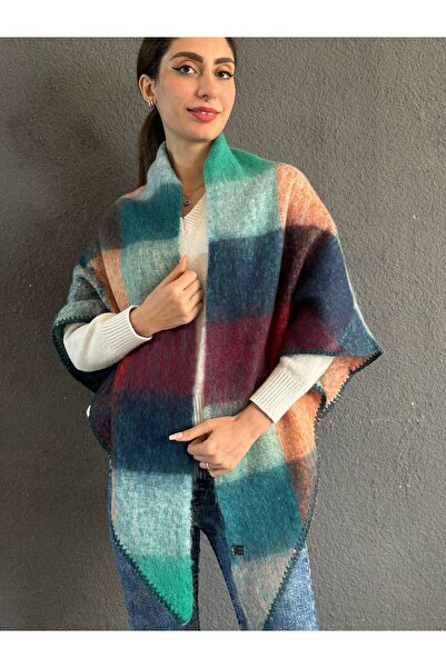 Gönülden Tasarım Soft Plaid Triangle Crocheted Women's Shawl 200X85 cm