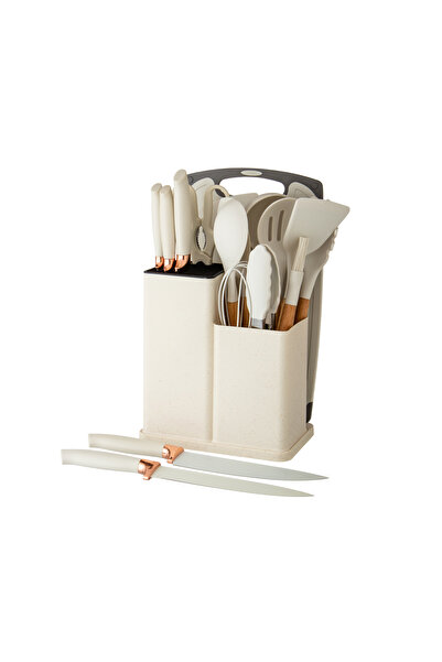 Dania 19-piece Beige Silicone Kitchen Utensils and Granite Knives Set