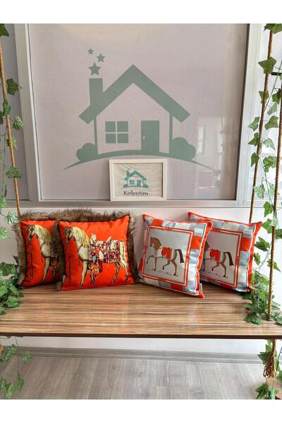 KIRLENTİM 4lü-E967-P1183-Turunculu At Desenli-Çift Taraflı Kombin-Kılıf