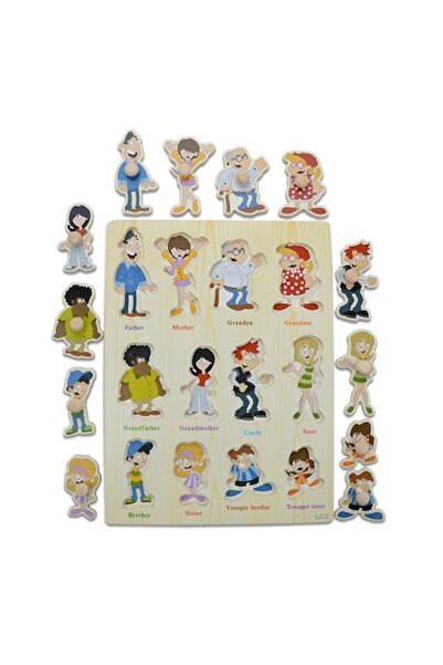 ALİBEİBEİ Puzzle din lemn Familia mea cu mâner auxiliar - 12 piese