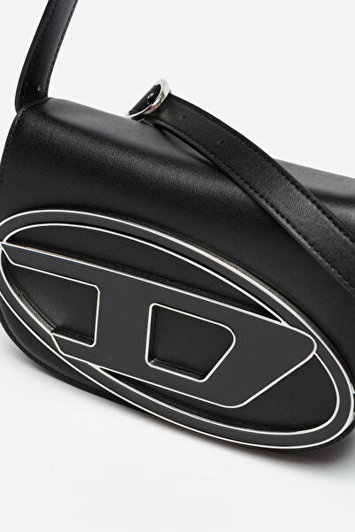 Diesel D Logo Leather Handbag With Silver Stainless Steel Accents