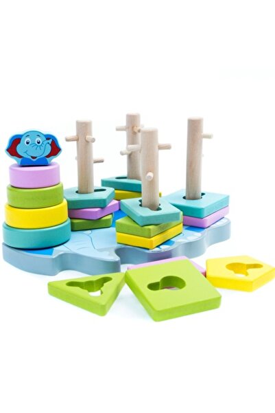 ALİBEİBEİ Montessori-style wooden educational toy with geometric figures,