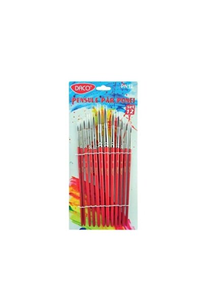 Daco pensule, set de 12 (nr. 1-12), vârf rotund, păr de ponei