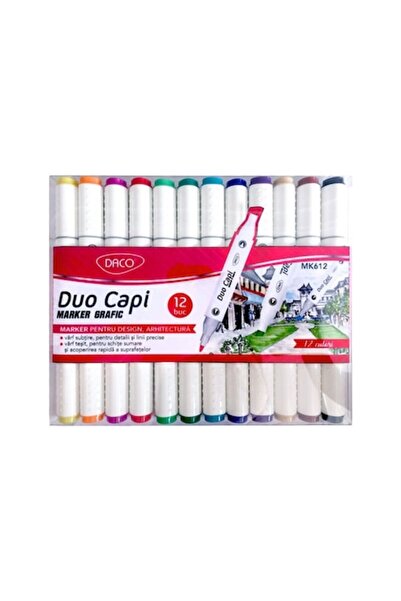 Daco Set markere grafice, 12 buc, vârfuri duble (daltă 6,5 mm și fină 1 mm)