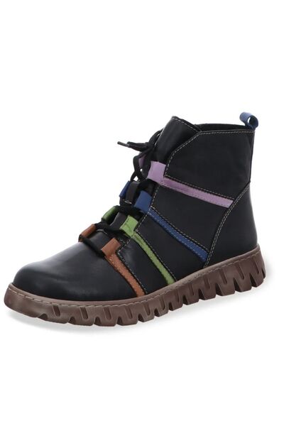 İNZE AYAKKABI Black Genuine Leather Zippered and Lace-Up Boots