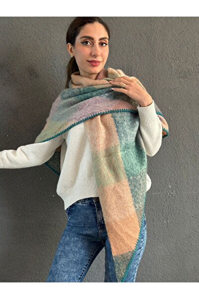 Gönülden Tasarım Soft Plaid Triangle Crocheted Women's Shawl 200X85 cm